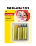 FABER-CASTELL EBERHARD FABER veido dažų pie&scaron;tukai, trumpi, 6 spalvos, didelio intensyvumo, dermatologi&scaron;kai testuoti, 1 rinkinys (579106)
