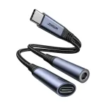 2-in-1 garso adapteris Joyroom SY-C02 &mdash; USB-C į 3,5 mm + USB-C, juodas