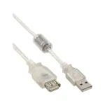 InLine USB 2.0 ilginimo kabelis Type A ki&scaron;tukas / lizdas, permatomas, su feritu, 2 m
