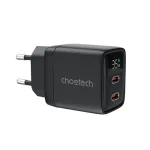 Choetech PD6051 GaN sieninis įkroviklis, 2x USB-C, 35 W PD, su ekranu, juodas