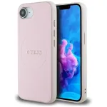 Guess Grained Ring MagSafe Dėklas, skirtas Apple iPhone 16e (rožinis)