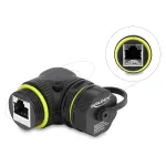 Delock RJ45 Movus Cat.6 IP68 su M23 x 1.5 mm sriegiu ir apsauginiu dangteliu, 90&deg; kampu, juodas