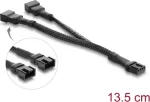 Delock Y-Fan kabelis 1 x 4 kontaktų PWM lizdas į 2 x 4 kontaktų PWM ki&scaron;tukus su pintu apvalkalu, 13,5 cm, juodas