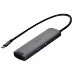 Unitek H1112F aktyvus USB-C &scaron;akotuvas su 6 prievadais, 5 Gbps, HDMI 4K@30Hz, RJ-45, 2x USB-A, 2x USB-C, PD 100 W, aliuminio, pilkas