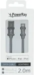 PowerRay PR-DCUL200TGY MFi sertifikuotas USB-A į Lightning pintas kabelis, 2 m, tekstilės pilkas