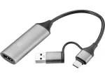 Sandberg HDMI fiksavimo jungtis prie USB-C/A, HDMI A tipo (standartinė), USB A tipo + USB C tipo, lizdas, ki&scaron;tukas, tiesus, tiesus