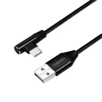 LogiLink USB-C (M) kampinis į USB (M) tiesų laidas - USB 2.0 - 5 V - 3 A - 1 m - Juoda
