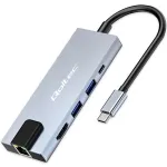 USB-C stotelė QOLTEC 53795 5‑in‑1 su 100W PD, 2&times;USB-A, HDMI 4K, RJ45