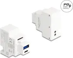 DELOCK Keystone modulis su USB Type-A ir USB Type-C PD 20 W įkrovimo lizdu, baltas