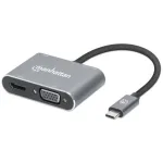 Manhattan USB-C dokų stotelė / &scaron;akotuvas, 4 prievadai: HDMI, USB-A, USB-C ir VGA, su Power Delivery (PD) 87W, aliuminis