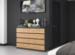Komoda Top e shop M8 140 ANT/ART &mdash; 8 stalčių, Antracitas/Ąžuolas, 1380&times;400&times;970 mm, Medienos drožlių plok&scaron;tė