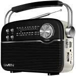 Ne&scaron;iojamas garsiakalbis SVEN SRP-500, juodas (3W, Bluetooth, FM/AM/SW, USB, microSD, AUX, baterija)