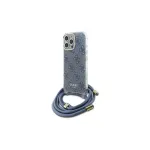 Guess GUHCP16LHC4SEB iPhone 16 Pro 6,3 col. mėlynas kietasis dėklas su kryžminiu dirželiu 4G ra&scaron;tas