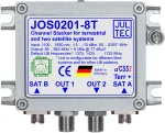 Jultec JOS0201-8T Unicable II / JESS vieno kabelio konverteris su 2x optiniu palydoviniu ir 1x optiniu antžeminiu įėjimu, 8x F tipo i&scaron;ėjimais, FC/PC jungtimis
