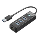 ORICO PW3UR25-U3 4-Port USB Hub su 3x USB-A 3.0 ir 2.5G Ethernet, 1m kabeliu, juoda