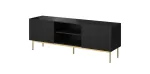 TV spintelė Cama PAFOS ant auksinio plieninio rėmo 150x40x60 cm matinė juoda, medžio drožlių plok&scaron;tės vir&scaron;us