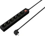 SYGONIX SY-4891006 6 vietų Schuko elektros skirstytuvas su ap&scaron;viestu jungikliu, 1,5 m kabeliu, juodas