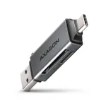 Axagon CRE-DAC USB-C + USB-A 5 Gbps MINI 2 lizdų SD/microSD kortelių skaitytuvas USB 3.0 Type-A/Type-C pilka
