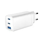 GEMBIRD USB greitasis įkroviklis &ndash; A ir C tipo 3 prievadai 65W, QC 3.0 ir PowerDelivery, GaN &ndash; Baltas