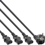 InLine Y-galiaus kabelis 1x CEE 7/7 / 3x 3pin IEC C13 vyri&scaron;kas, juodas, 3 m