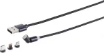 Magnetinis 3-in-1 USB-A įkrovimo laidas ShiverPeaks 540&deg; &mdash; juodas, USB-A prie magnetinio kelių jungčių
