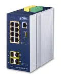 PLANET Industrial 8-Port GE PoE+ 2x 1G SFP + 2x 2.5G SFP Managed L2+ Gigabit Ethernet Switch, Aluminium, Blue