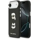 KARL LAGERFELD FW Grūdėta oda Karl & Choupette Galvos Smeigtukai & Logotipas Dėklas, skirtas iPhone Air, Juodas