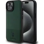 U.S. Polo PU Apple iPhone 15 Leather Mesh Pattern Double Horse Case Green
