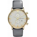 Armani AR0386 vyri&scaron;kas klasikinis kvarcinis analoginis laikrodis, 40 mm, auksinio ciferblato, juodo odinio dirželio