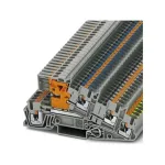 Phoenix Contact PTI 2,5-PE/L/NT montavimo daugiapakopis gnybtų blokas, Push-in, 3 lygiai, 2,5 mm&sup2;, pilkas
