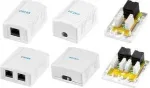 LogiLink Cat.6A pavir&scaron;iaus montavimo dėžutė, 2x RJ45, balta (pana&scaron;i į RAL 9003), Class EA, ekranuota, 10G, 500MHz, LSA, ISO/IEC 11801