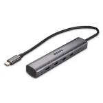 Lindy 4 prievadų USB 3.2 Gen 2 Type C &scaron;akotuvas, skirtas prijungti keturis USB Type C įrenginius per kompiuterio USB Type-C prievadą (43384)