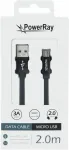 PowerRay USB į Micro USB duomenų kabelis 2,0 m pintas juodas PR-DCUM200TBK
