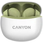 CANYON TWS-5 belaidės ausinės, žalios, Bluetooth 5.3, lietimui jautrūs valdikliai, USB-C įkrovimas