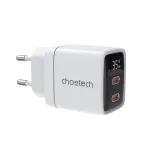Choetech PD6051 GaN kroviklis į lizdą, 2x USB-C, 35 W PD, su ekranu, baltas