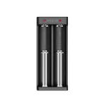 XTAR dviejų lizdų Li-Ion akumuliatorių įkroviklis 18650 elementams, USB-C įvestis, juodas, LED indikatoriai