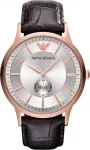 Armani AR9101L vyrų kvarcinis analoginis laikrodis 33mm pilku ciferblatu ir rudu odiniu dirželiu