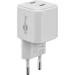 USB-C dvigubas greitas įkroviklis Nano, PD, GaN, 35 W (baltas, 2x USB-C, Power Delivery 3.0)
