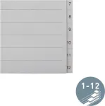 LEITZ Manilos skirtukai, skaitmeniniai 1-12, A4 itin platūs, pilki, 12 dalių, 100 gsm, 80 mm perforacija, sustiprintos skylės 1233-00-85