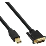 InLine Mini DisplayPort (vyri&scaron;kas) į DVI-D 24+1 (vyri&scaron;ką) laidas, juodas/auksinis, 2 m
