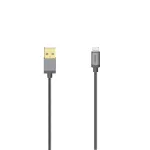 Hama 00200501 Prime Line Lightning kabelis su USB ir Lightning ki&scaron;tukais, 0,75 m, dviguba izoliacija, antracito atspalvio