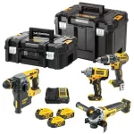 DEWALT DCK428P3T 18V XR 4 dalių belaidis kombinuotas rinkinys su 3x 5.0Ah baterijomis, įkrovikliu ir TSTAK dėžute