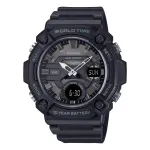 CASIO AEQ-120W-1B Vyri&scaron;kas analoginis-skaitmeninis kvarcinis laikrodis, 53,3 mm, juoda derva