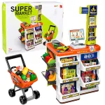 LEAN TOYS Didelis prekybos centro kasos aparato ir vežimėlio rinkinys &ndash; 60 dalių su &scaron;viesomis, garsais ir aksesuarais, vaidmenų žaidimui vaikams nuo 3 m.