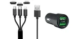 IWH dvigubas USB automobilinis įkroviklis 3-in-1 12/24V 3.4A juodas (19061)