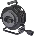 Sygonix SY-6618486 kabelio ritė su 4 Schuko lizdais, 25 m kabeliu, juoda