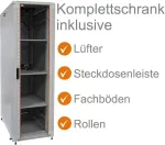 IT-BUDGET 19 inch tinklo spintos SRK komplektas - 38U - 600x600 mm - stiklo/plieno durys - 4 aktyvūs ventiliatoriai - PDU - lentynos - surinkta - &scaron;viesiai pilka 99ITB19SRK3866GGM