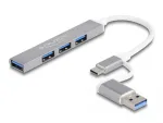 Delock 64214 4 prievadų USB 3.0 &scaron;akotuvas su metaliniu korpusu sidabrinis