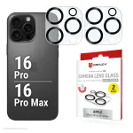 Displex Full Cover Camera Lens Glass iPhone 16 Pro/16 Pro Max, 10H, visi&scaron;kas fotoaparato apsaugos stiklas, greitas montavimas, 2 vnt.