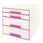 Leitz WOW Cube 4 stalčių spintelė, 4 stalčiai, plastikas, rožinė, balta, 1 vnt., 287 mm, 270 mm